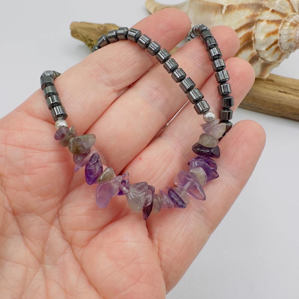 Vintage Hematite and Amethyst Chip Necklace